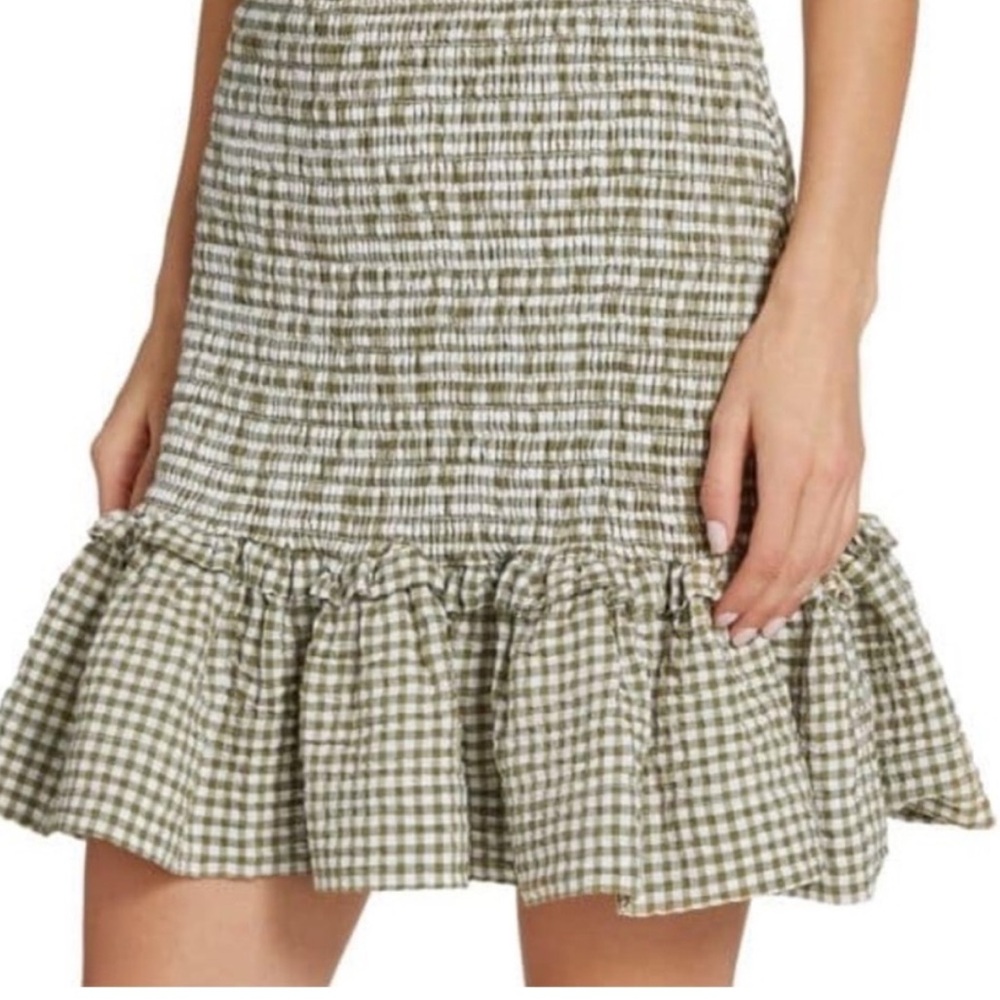 NWT Veronica Beard Jeans Aloya Green
Gingham Smocked Ruffle Mini Skirt
$298